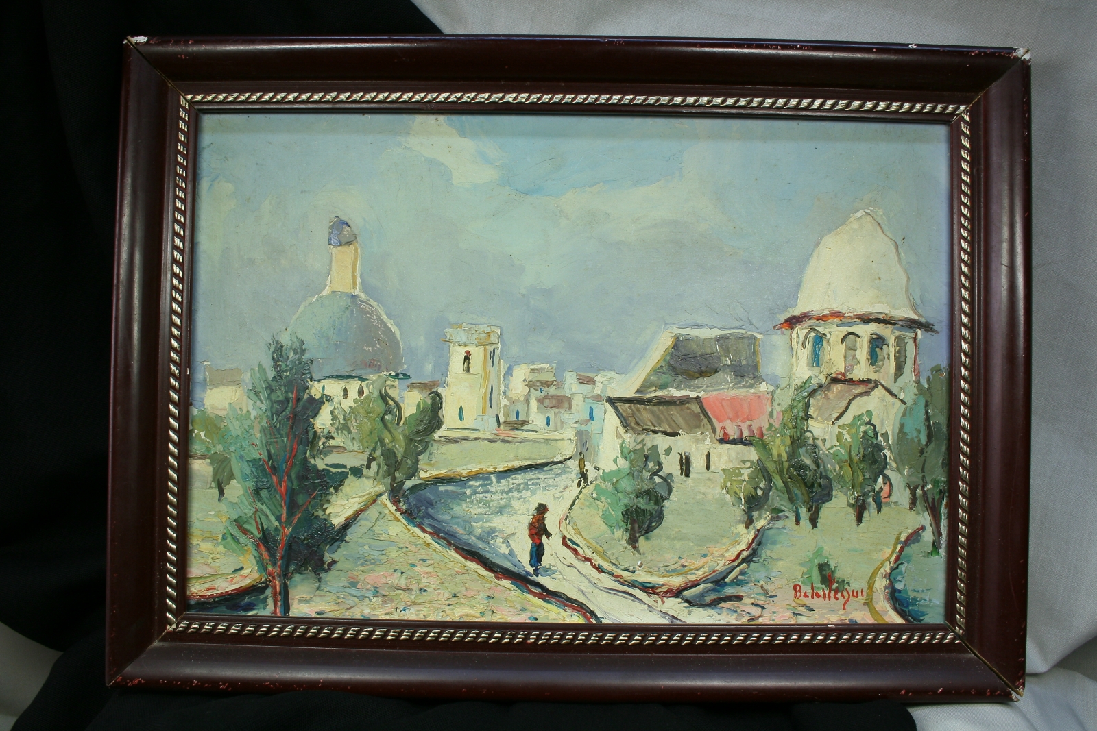 Antiques of oil on cardboard white city antonio bautista balastegui