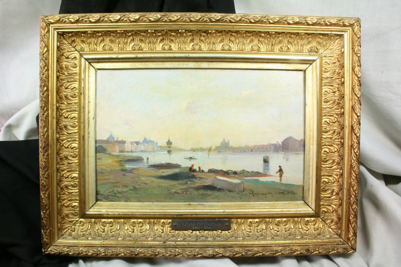Antiques of oil on panel landscape dumont
