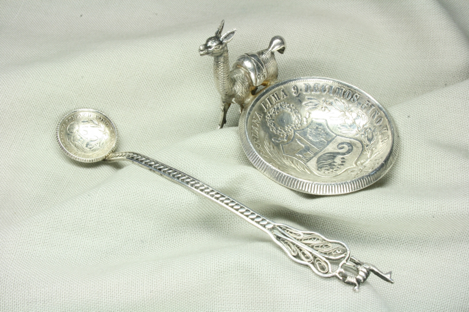 Antiques of peruvian silver salt cellar form donkey