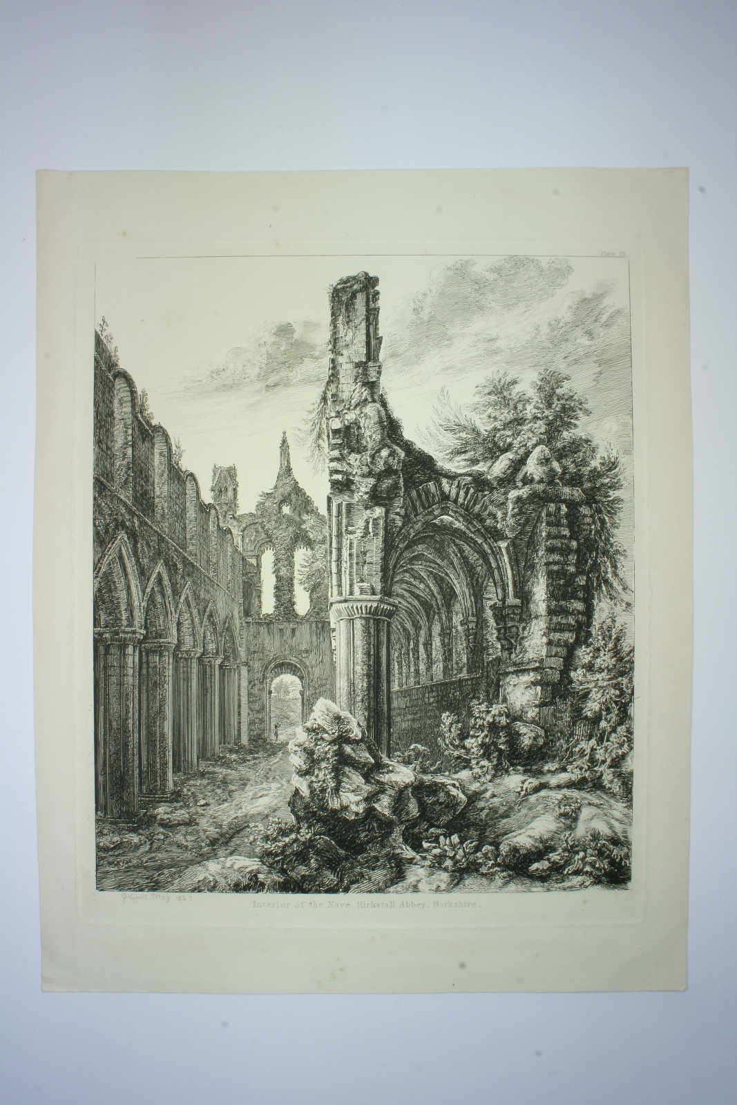 Antiques of engraving of george cuit kirkstall abbey