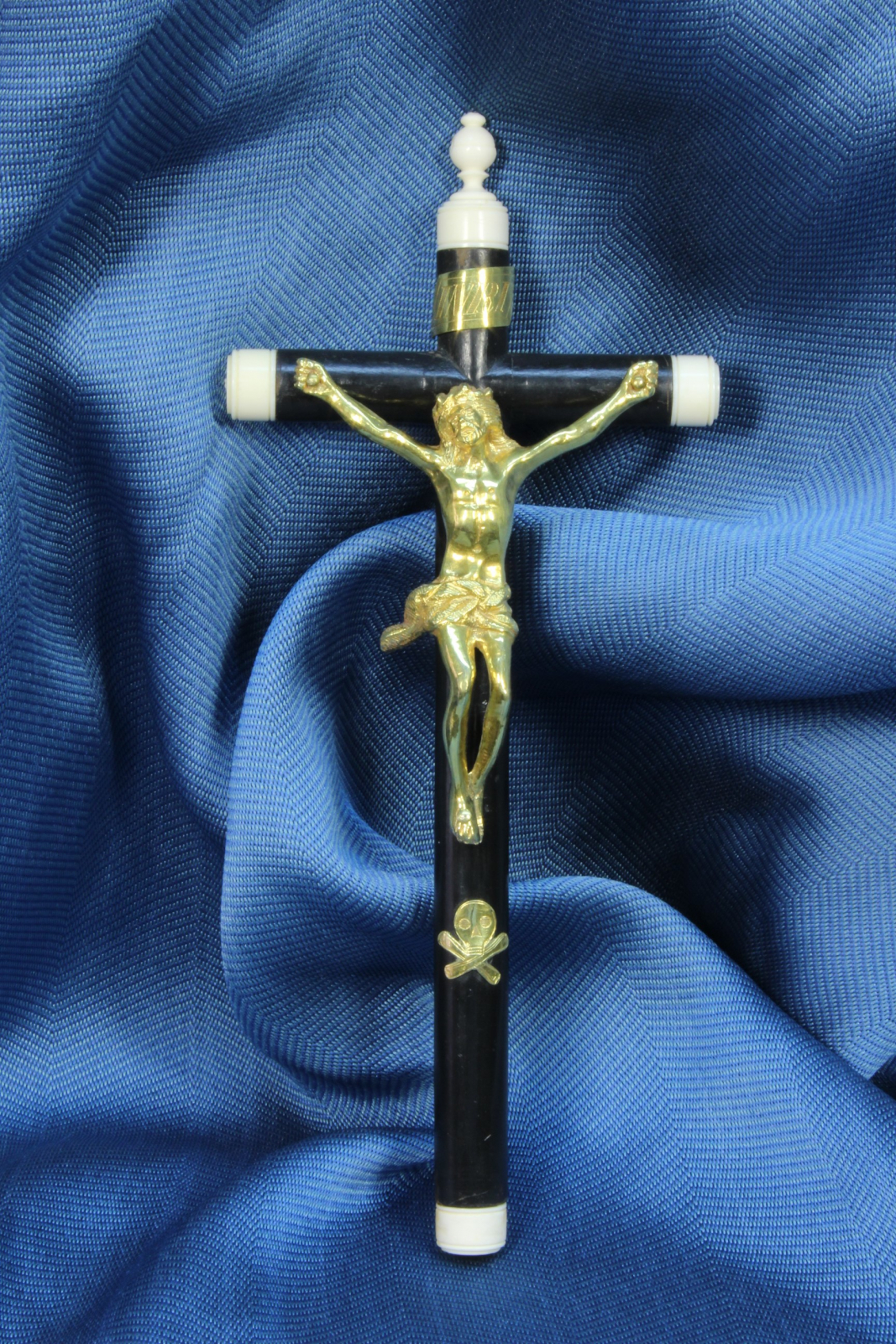 Antiques of crucifix golden christ and wooden cross bone