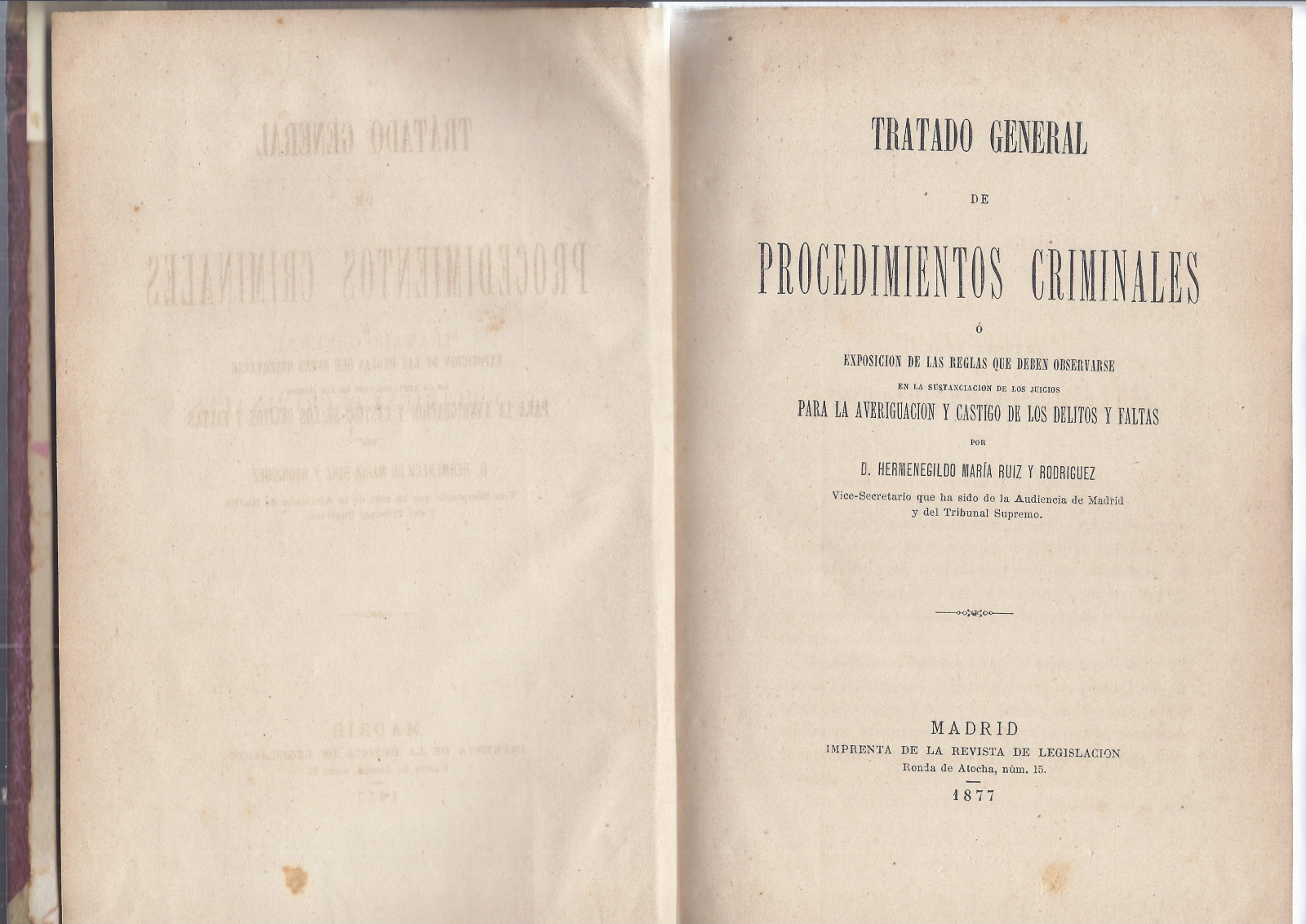 Antiguedades de libro tratado general de procedimientos criminales tomos