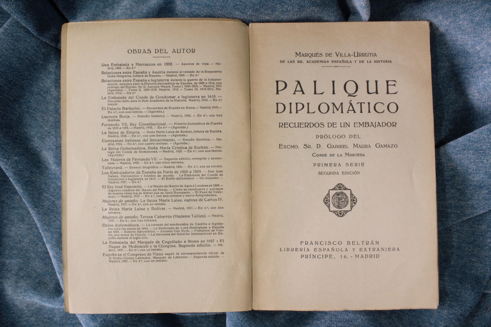 Libro Palique Diplomático. Dos tomos. 1928 (t)