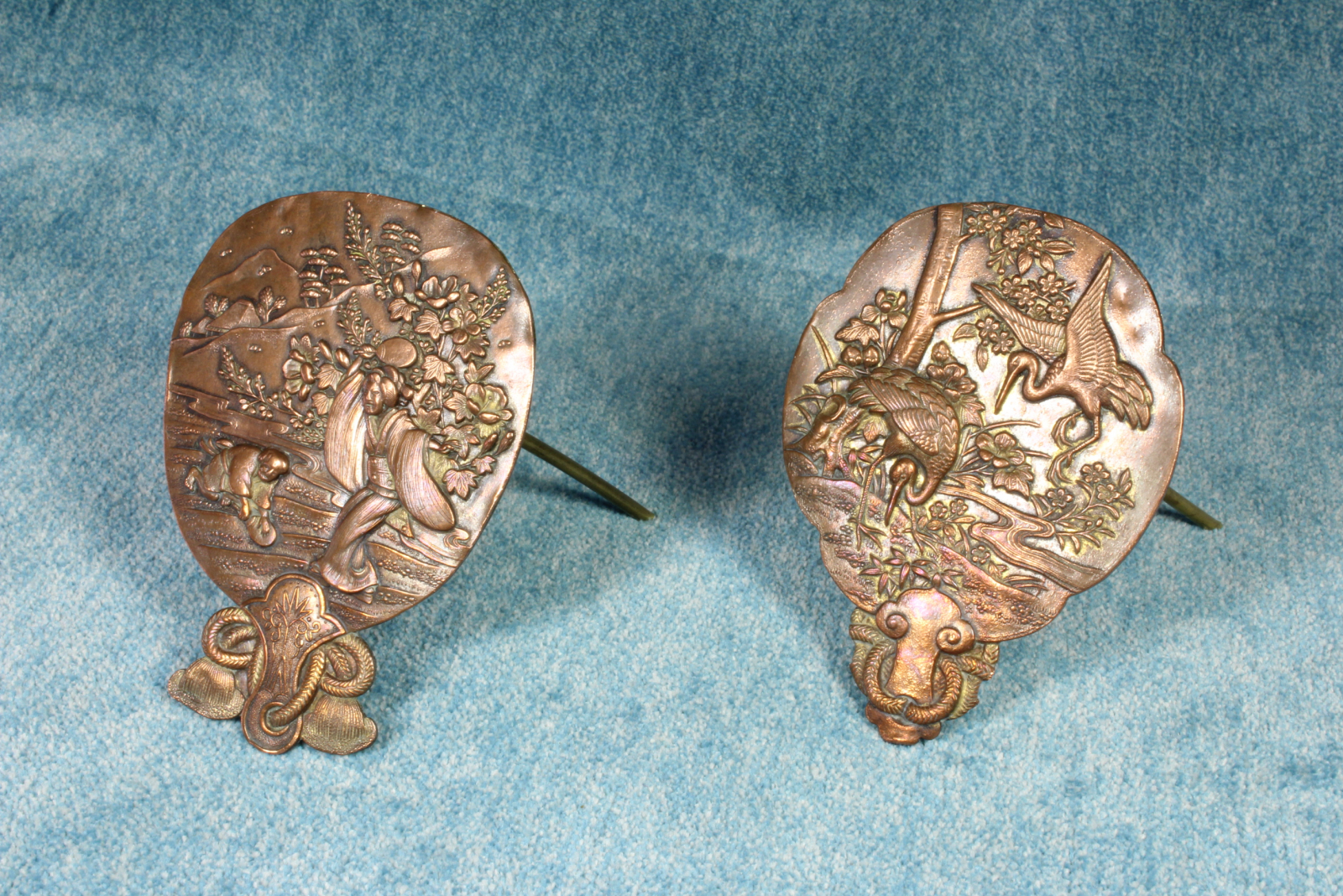 Antiques of couple of japanese cardholders brass