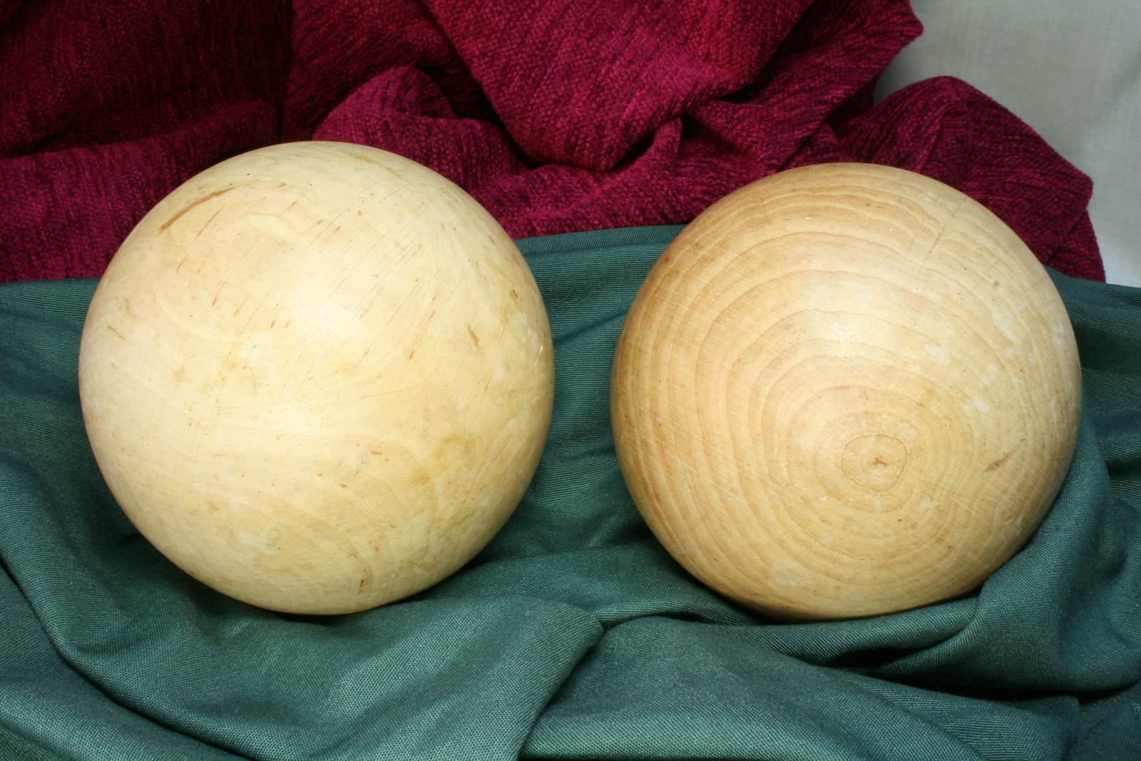 Antiques of pair of large wooden balls