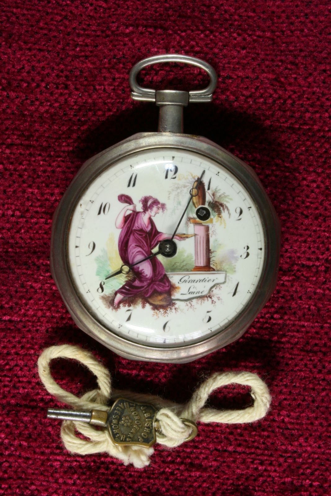 Antiguedades de reloj bolsillo catalino esmalte girardier laine