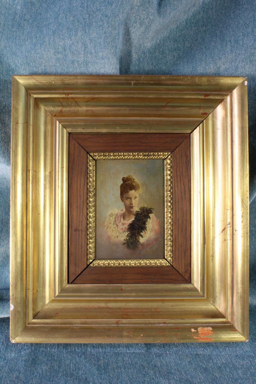 Antiques of miniature oil bust woman great quality