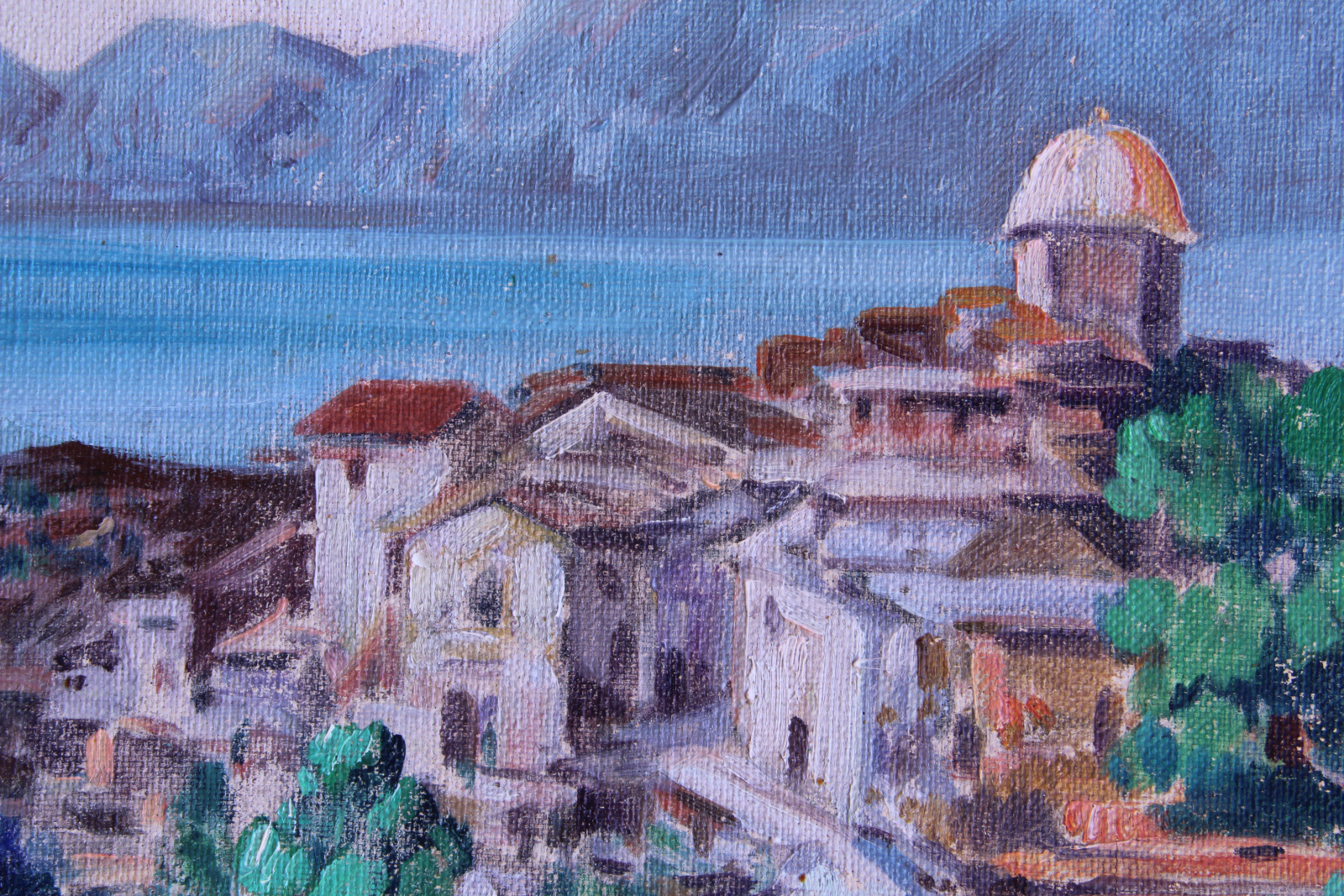 Óleo sobre lienzo de Altea la vieja. S.XX