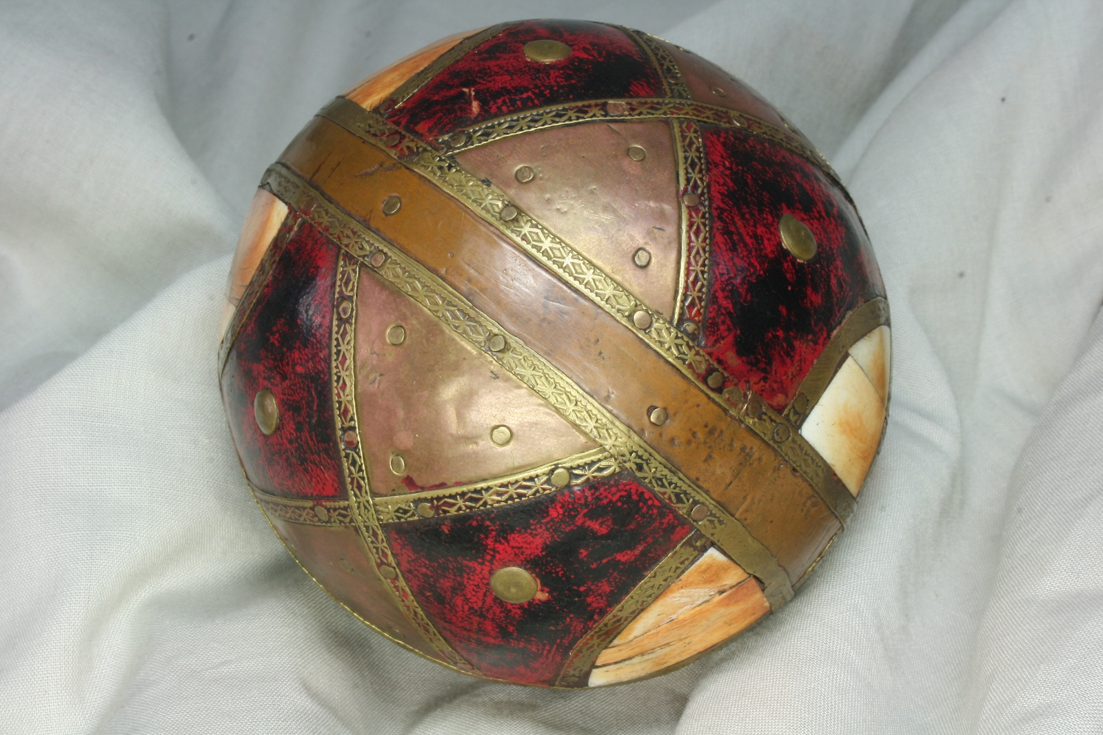 Antiques of ball inlaid wood leather and brass hindu