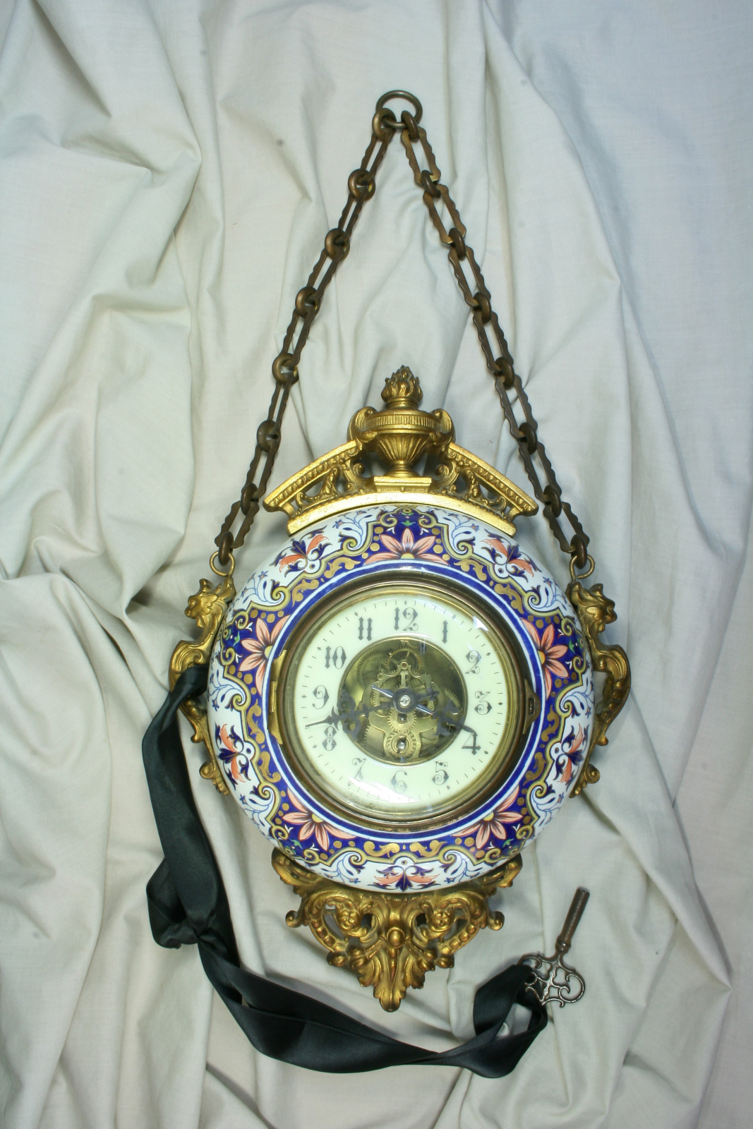 Antiques of porcelain wall clock bleu du roi