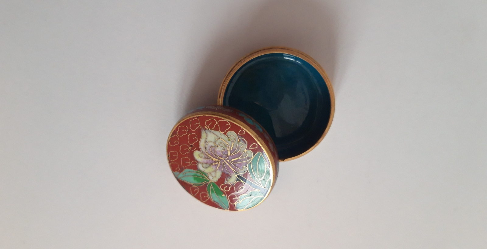 Antiques of red pill box cloisonne enamel