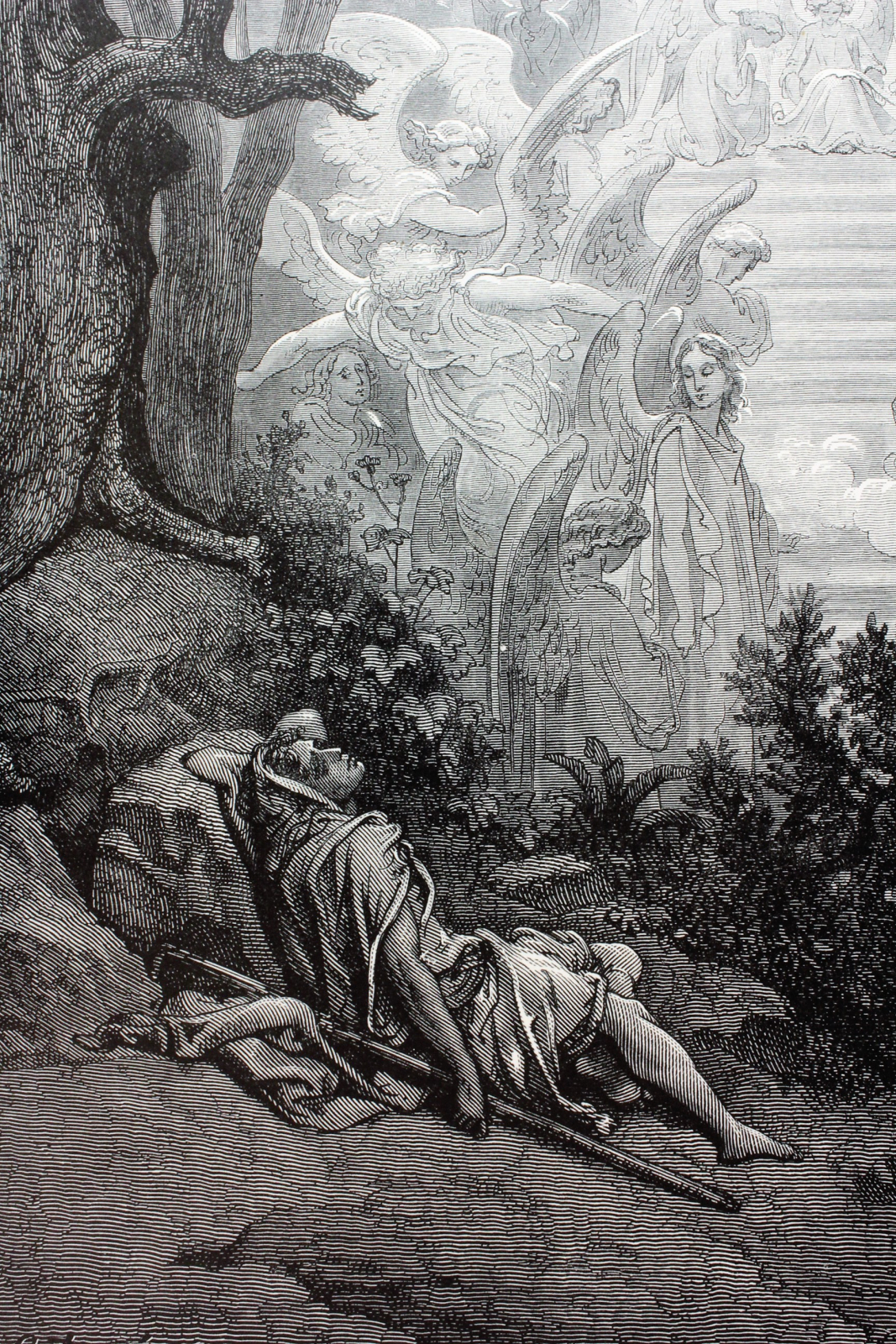 Grabado J. Quariley, del Sueño de Jacob de Gustave Doré