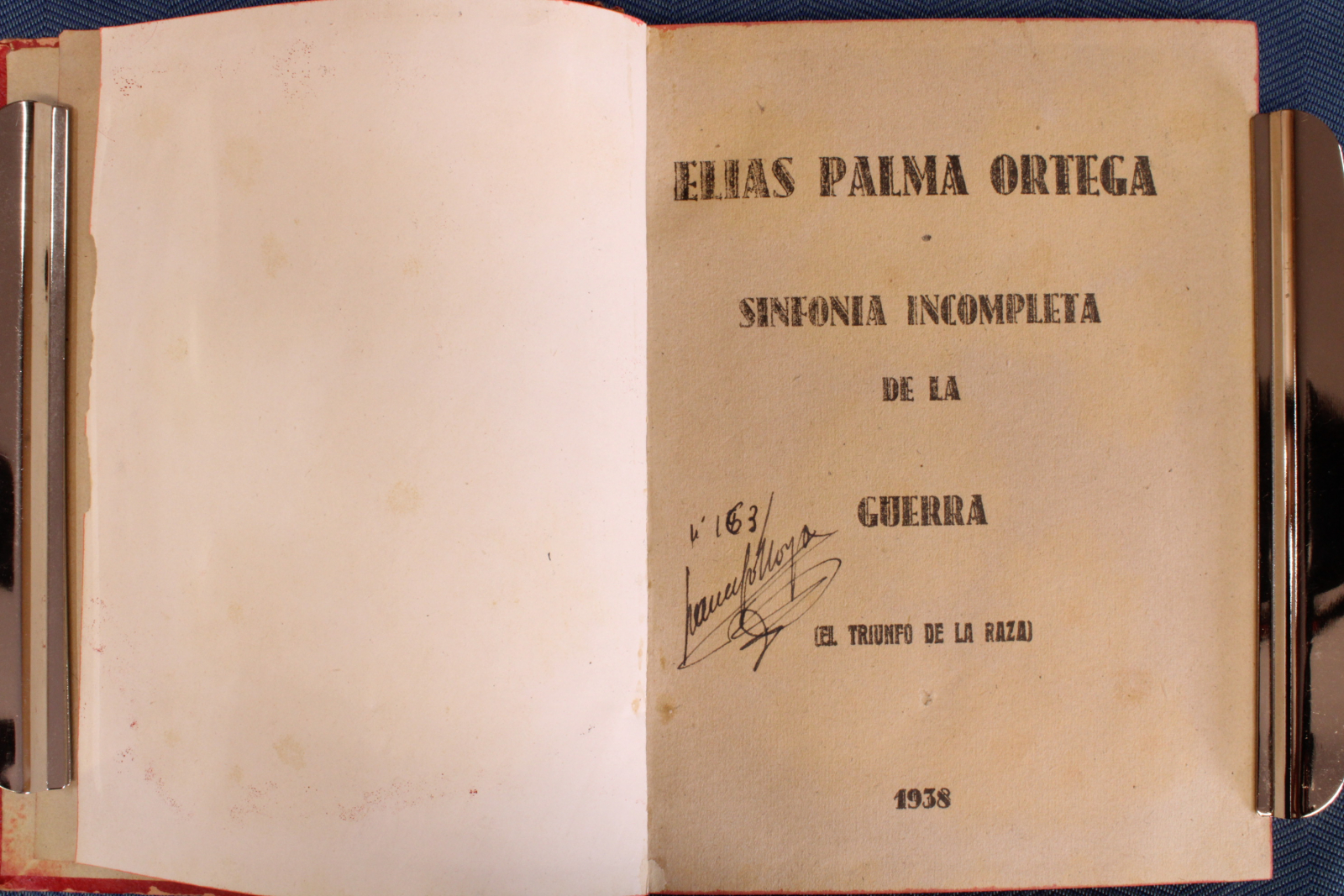 Libro Sinfonía Incompleta de la Guerra. 1938. (t)