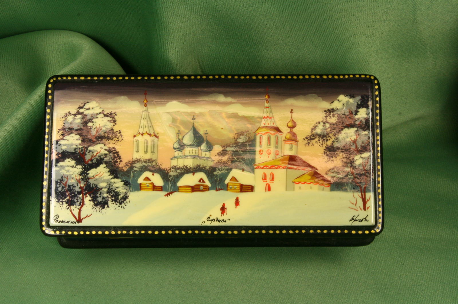 Antiques of lacquered russian box motherofpearl inlay hand painted