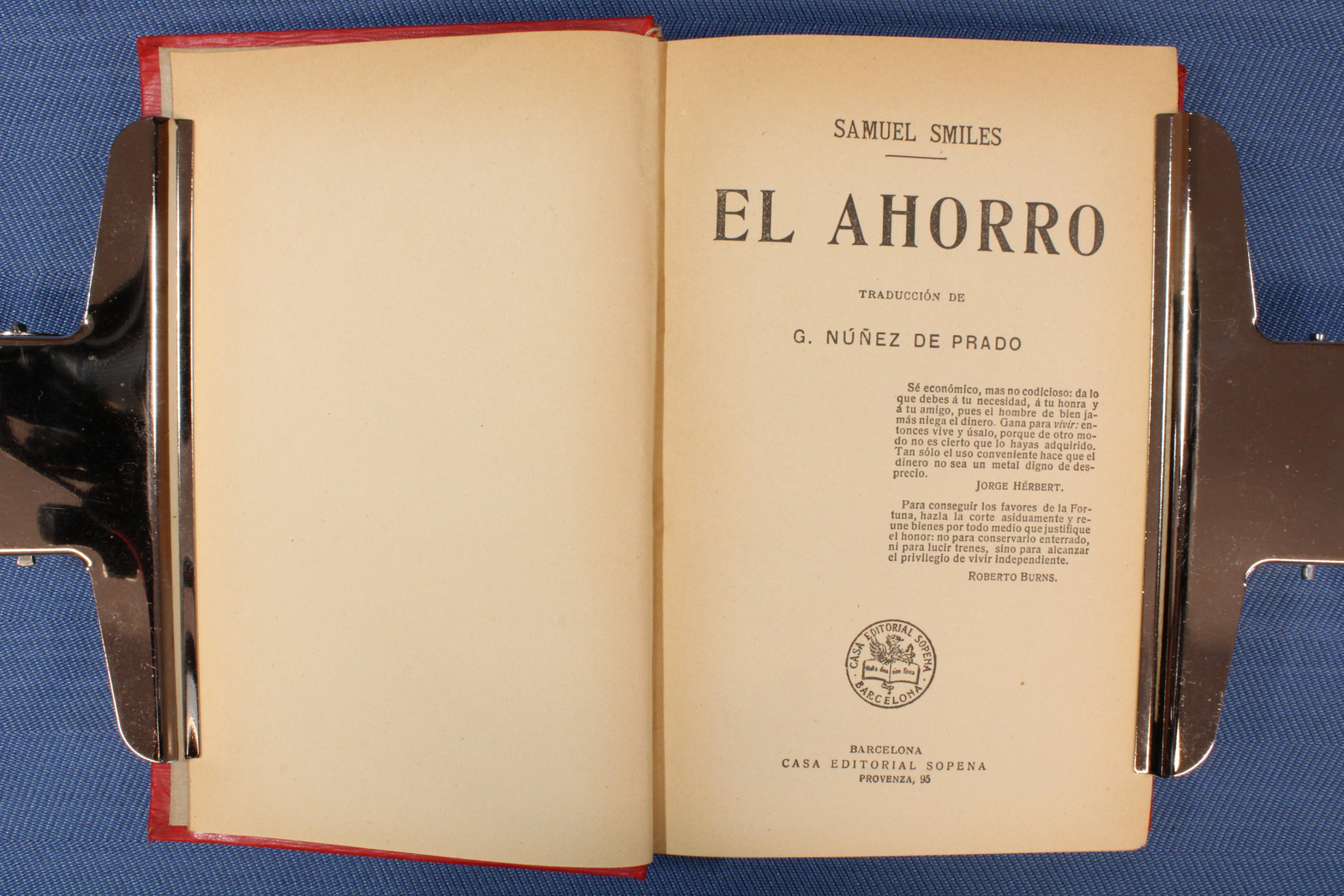 Libro El Ahorro. S. Smiles. Núñez de Prado.