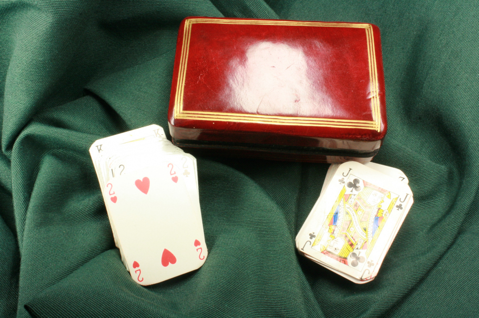 Antiques of english playing cards with leather box miniature