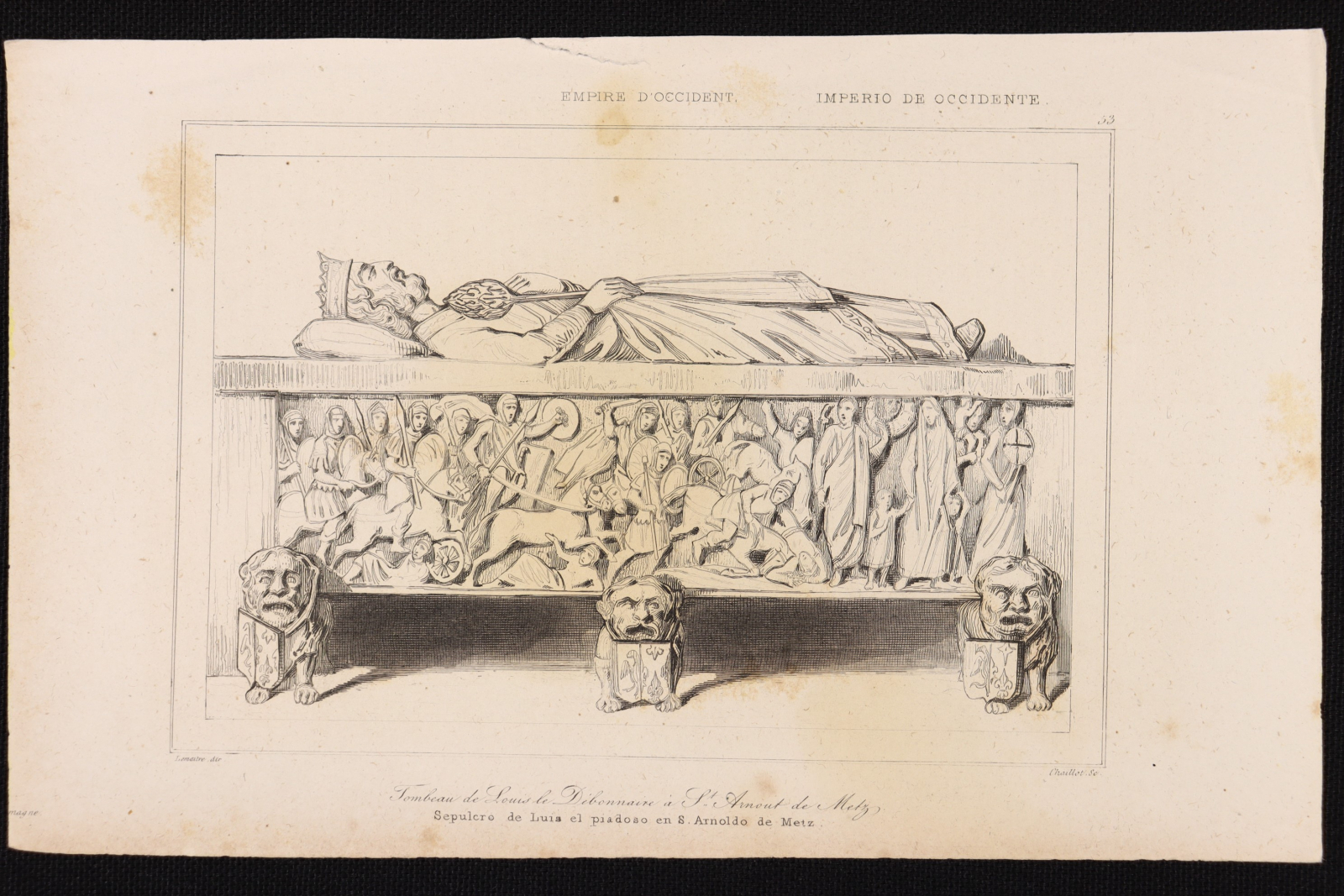 Antiques of engraving sepulchre of louis the pious in st arnold of metz