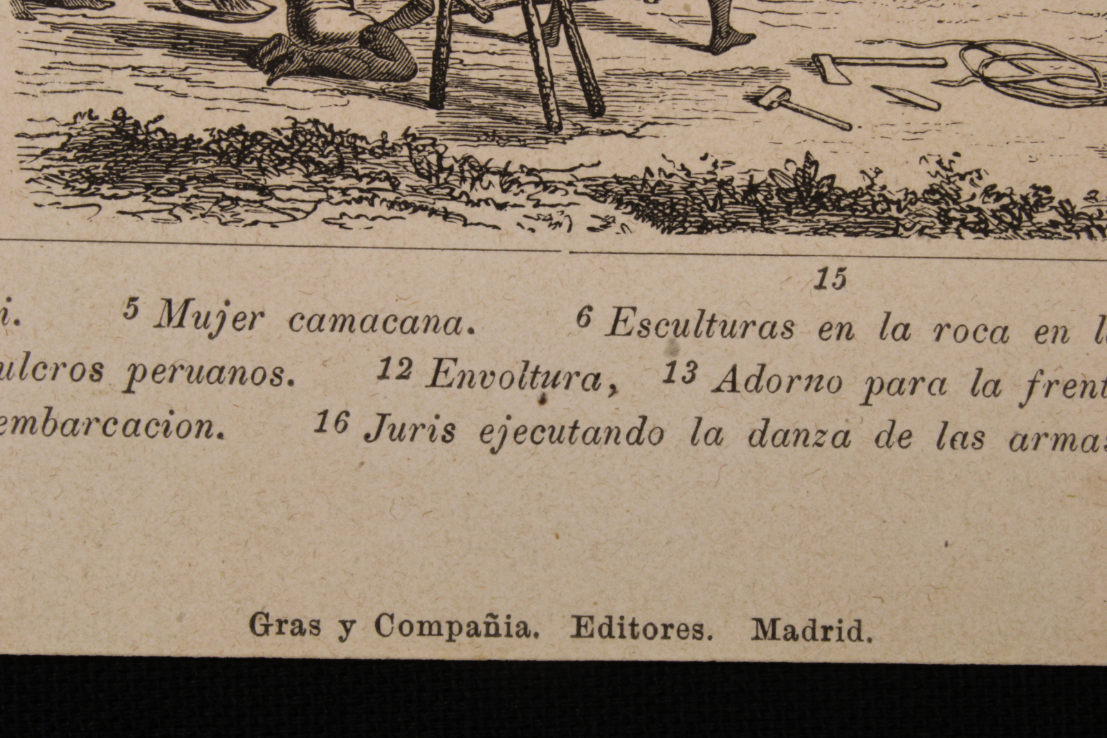 Grabado Etnografía Lámina 16 Gras y Cª. Tribus, danzas, costumbres.