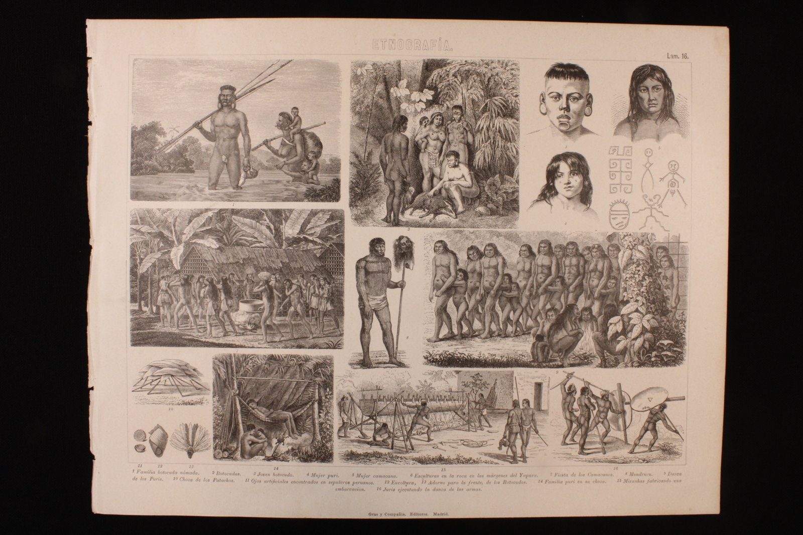 Antiques of engraving ethnography illustration gras y c tribes dances cust