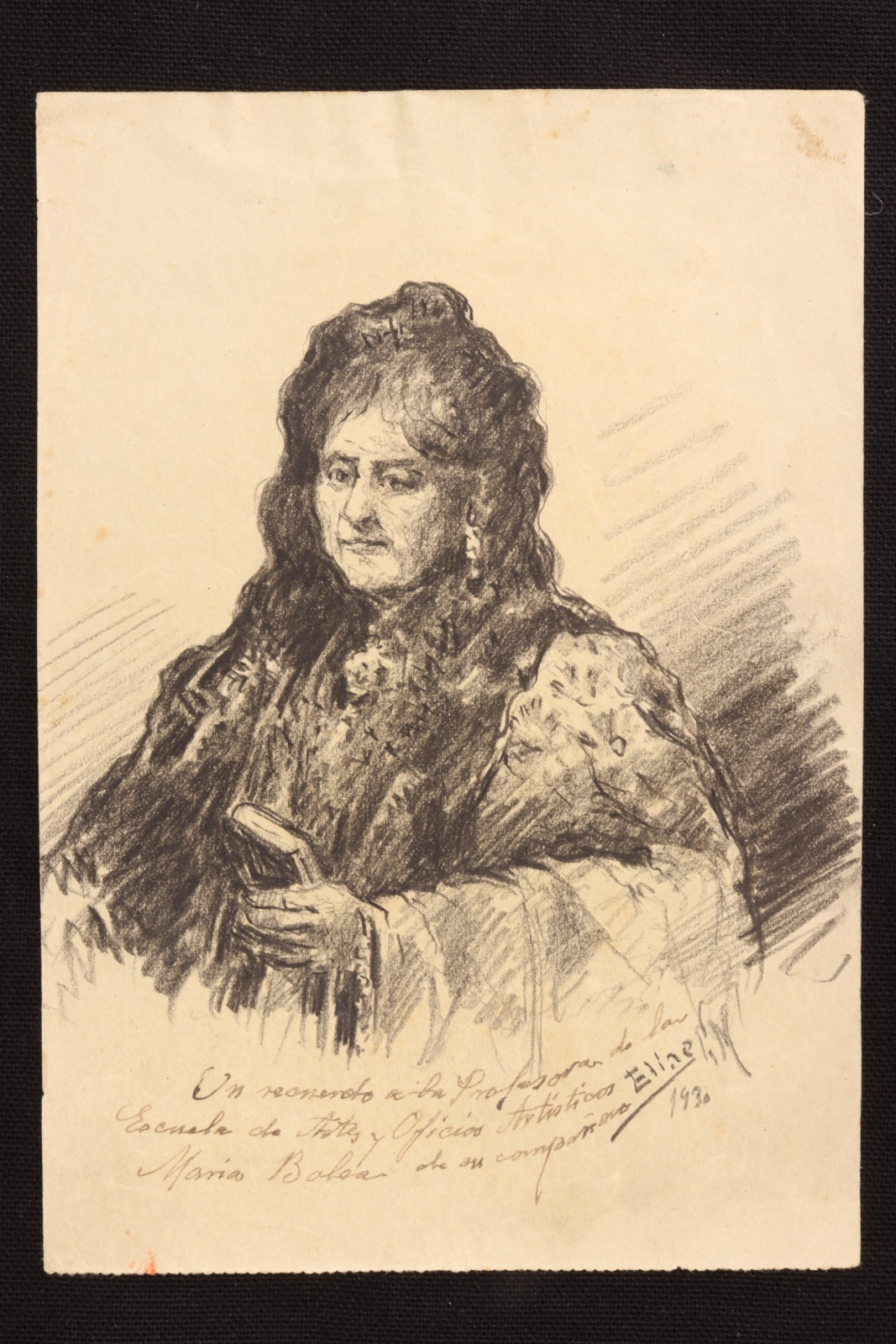 Antiques of charcoal drawing of a lady with a mantilla