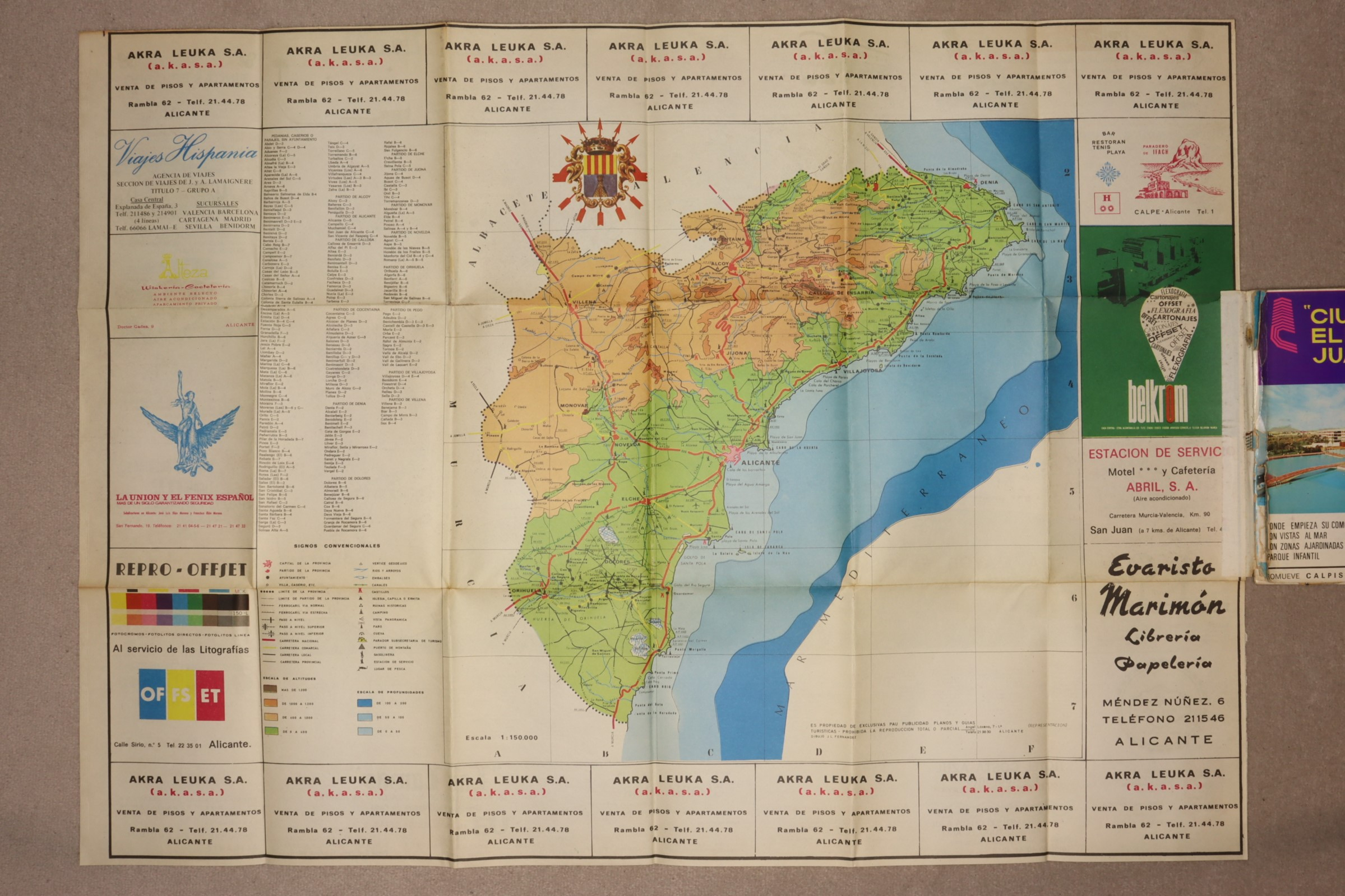 Mapa Provincia Alicante. Guía turística 1972-1973