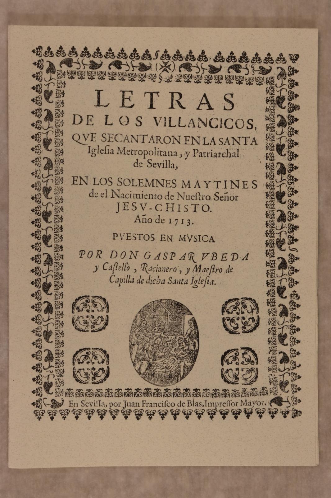 Pliego facsímil letras villancicos. Gaspar Úbeda. 1713 (t)