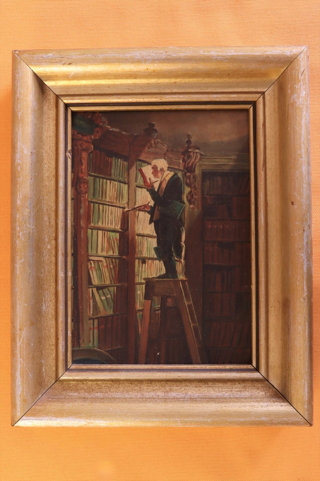 Antiques of oil painting bookworm oil on cardboard spitzweg copy