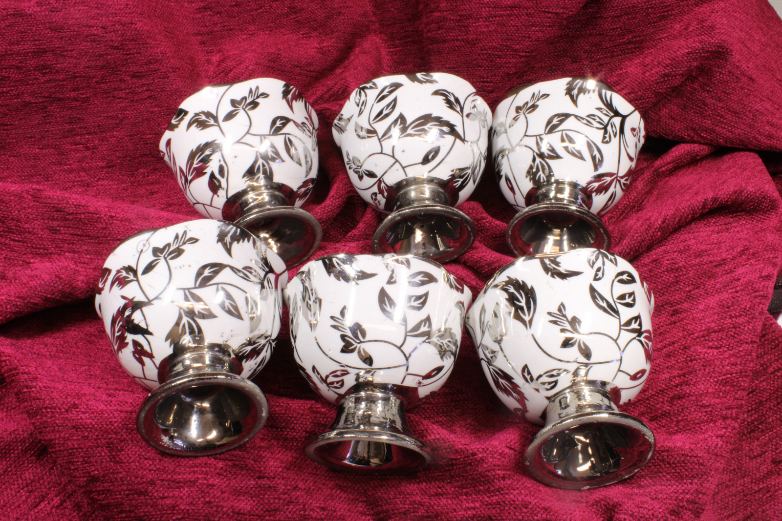 Antiques of set of six silverplated porcelain cups