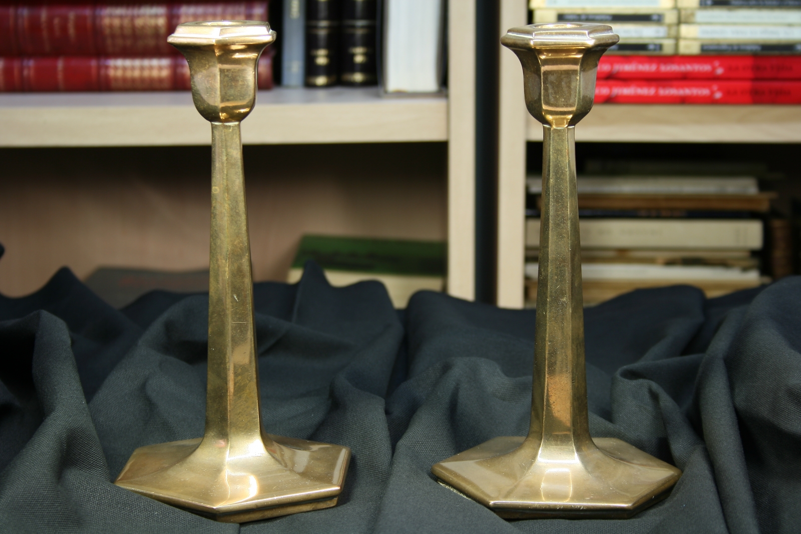 Antiques of pair of brass candlesticks massifs one piece