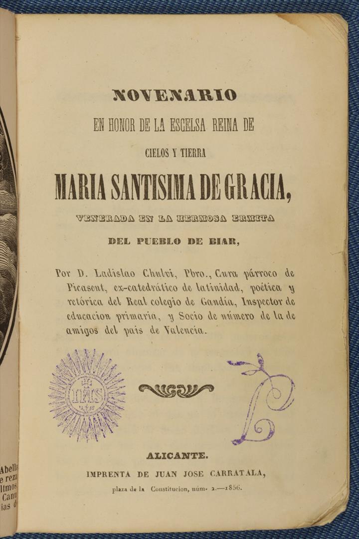 LIBRETO NOVENARIO MARÍA SANTÍSIMA DE GRACIA. BIAR. ALICANTE (t)