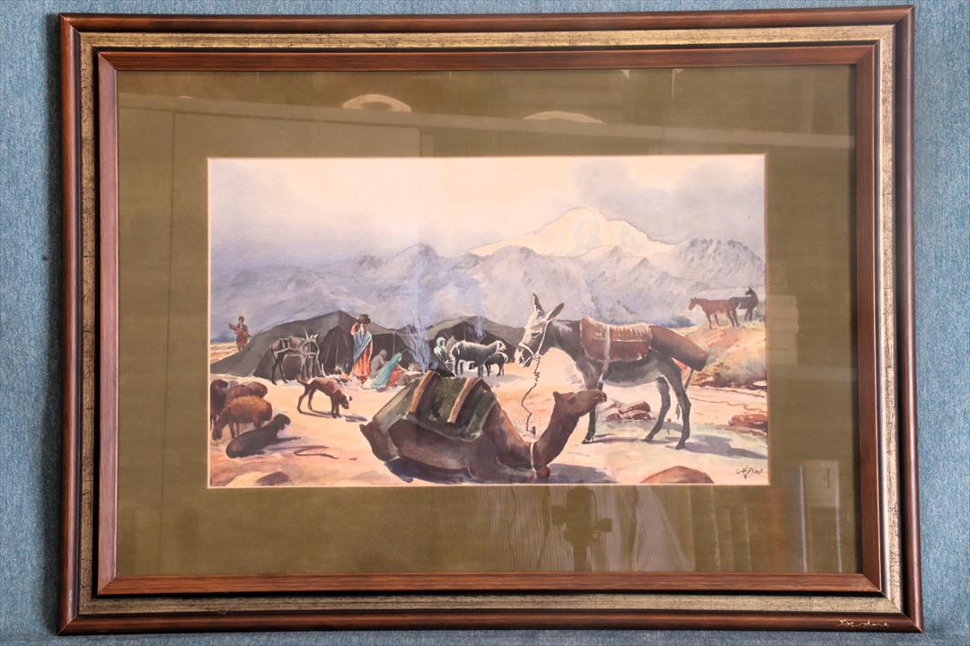 Antiques of aquarela paysage arabe dans le desert signe