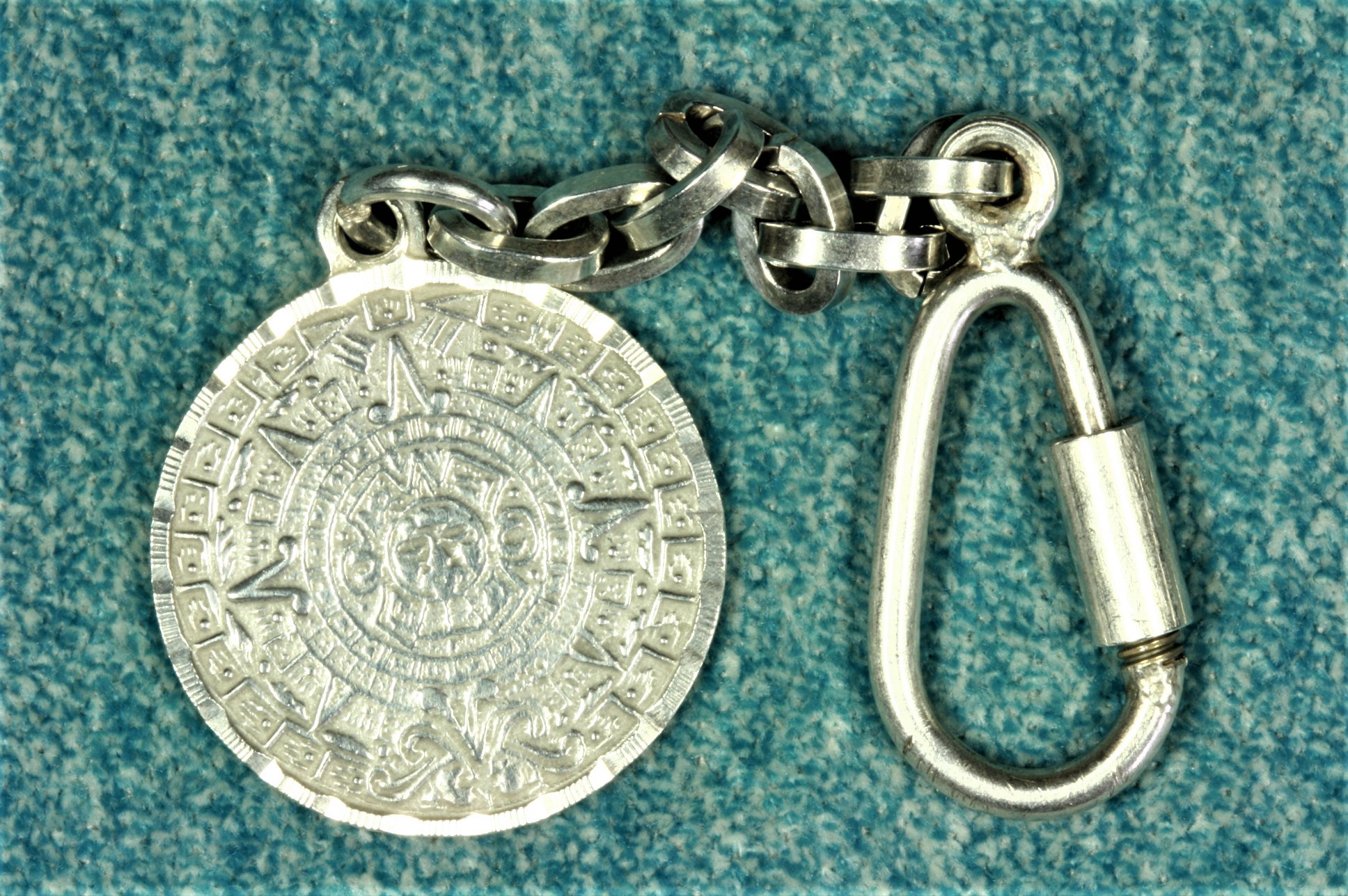 Antiques of aztec calendar keyring silver