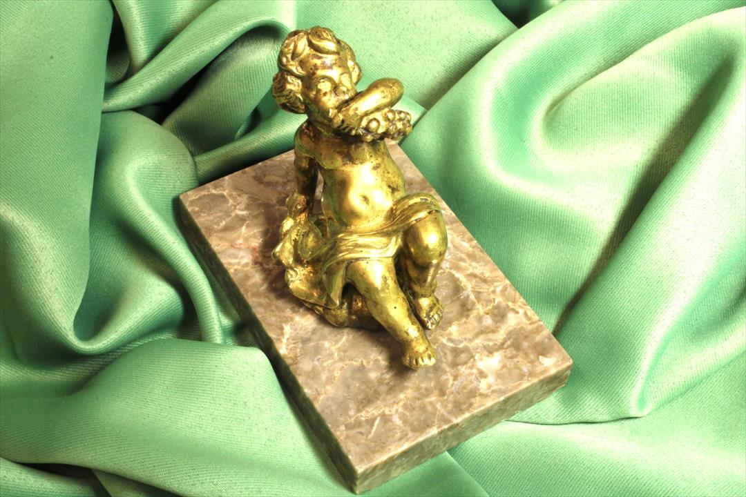 Antiques of bronze bacchus child sculpture marble base