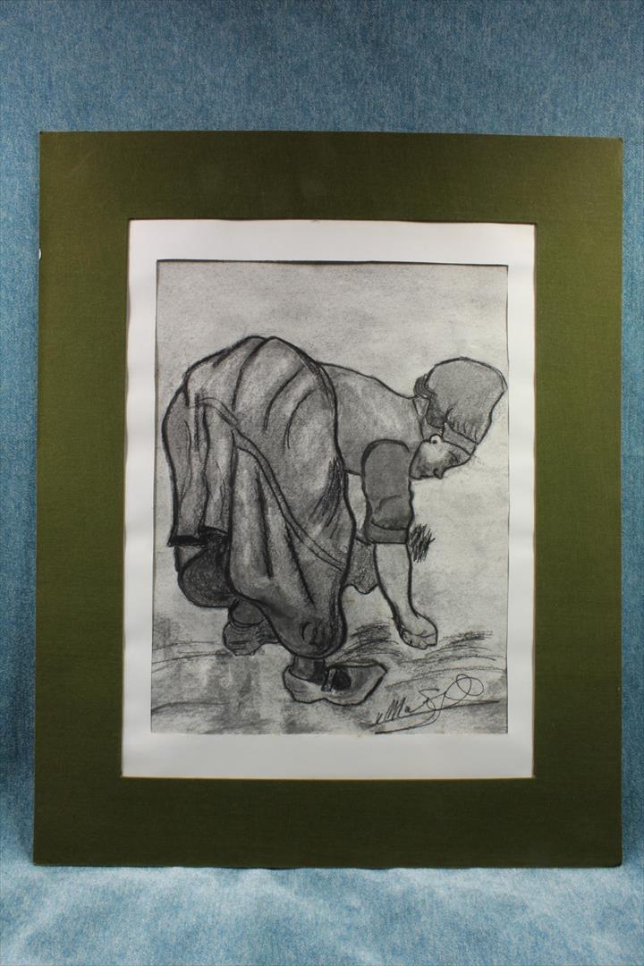 Antiques of drawing huertana crouched down follower van gogh