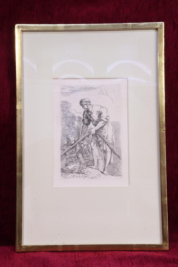 Antiques of engraving series figurines characters one with fishing net salvator rose