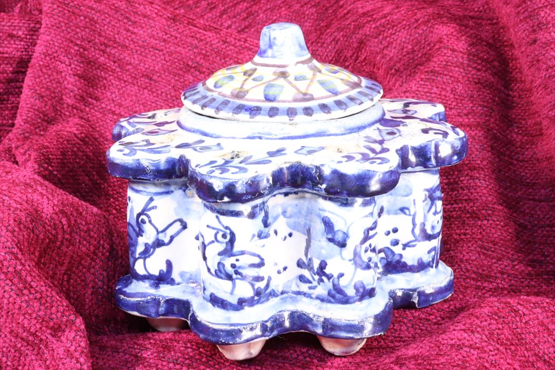 Antiques of granada inkwell with lid earthenware th century