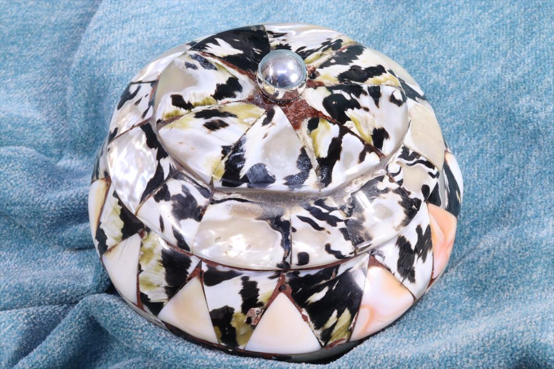 Antiques of indian box with mother of pearl inlay silver ball