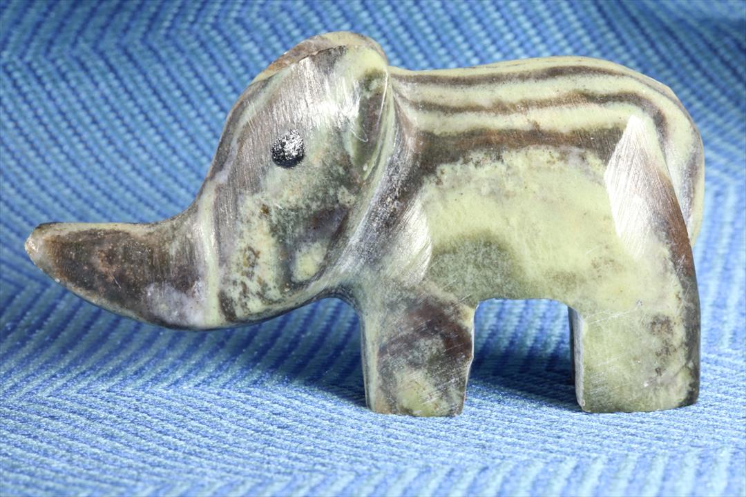 Antiques of miniature elephant figure green stone veneered