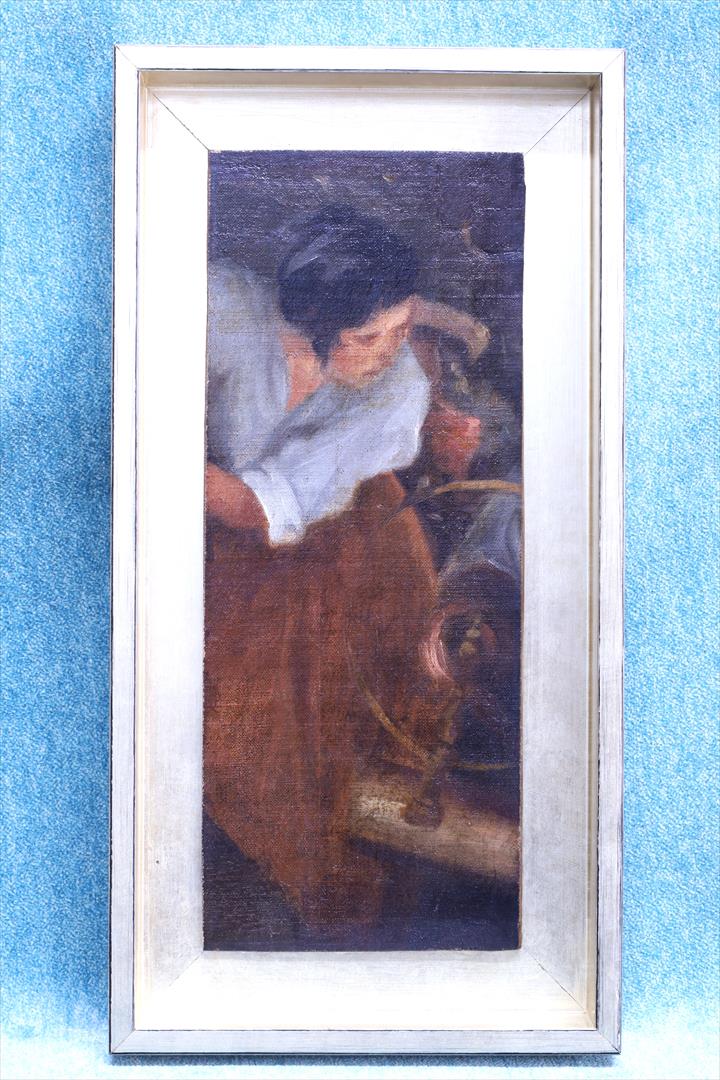 Antiques of oil fragment las hilanderas follower of velazquez th century