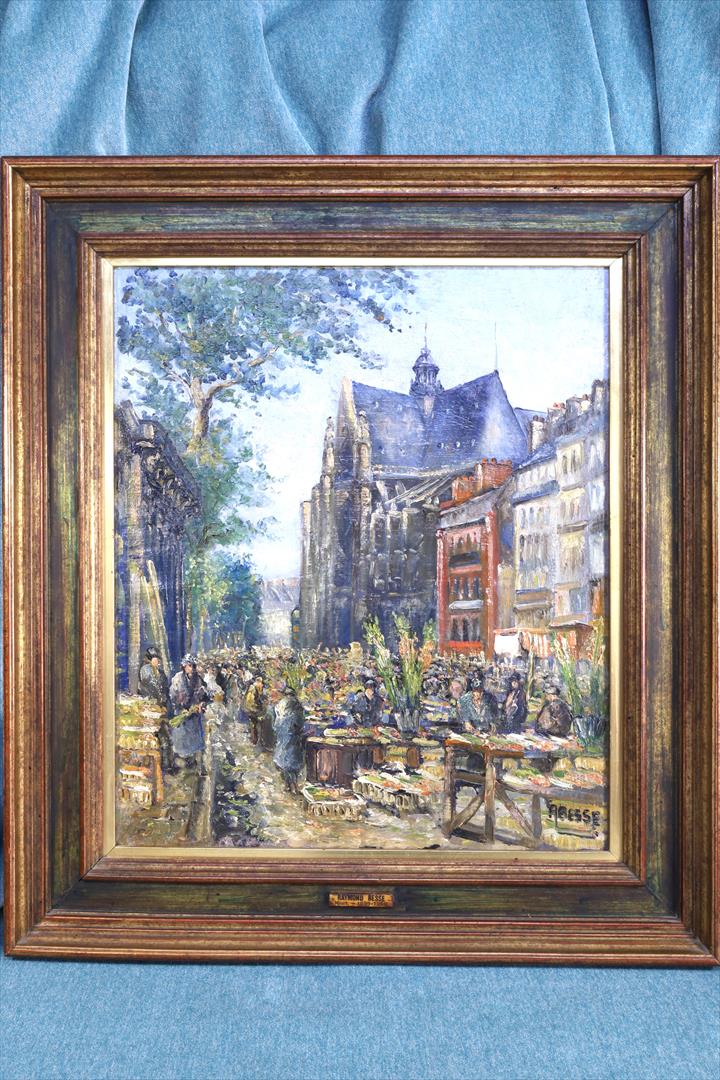 Antiques of oil on canvas signed halles de paris raymond besse