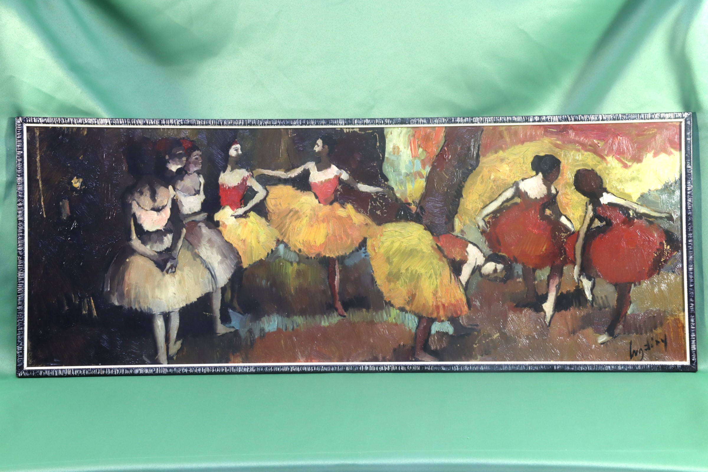 Antiques of oil on cardboard ballerinas rectangular signed