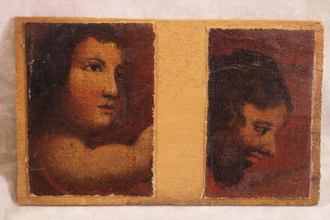 Antiques of oil paintings on canvas faces boy and man