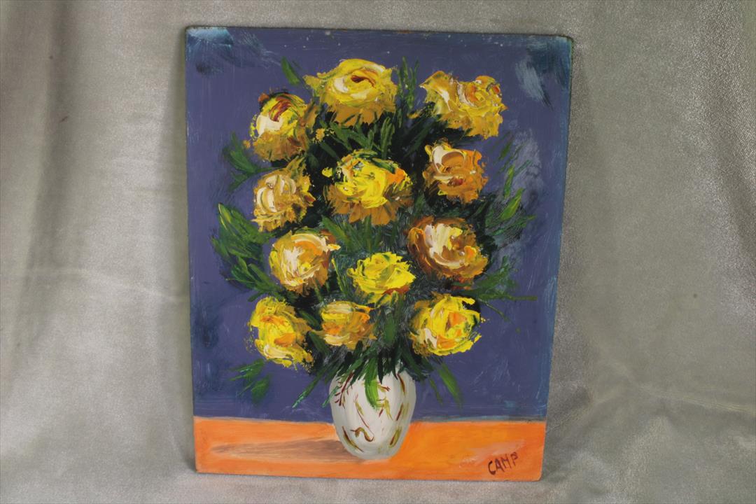 Antiques of oil vase yellow and white roses