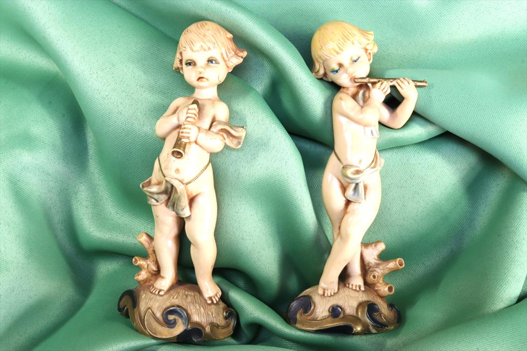 Antiques of pair of children musicians plastic fontanini simonetti