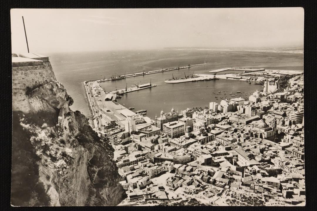 Antiques of postcard alicante partial view and harbour photographic paper