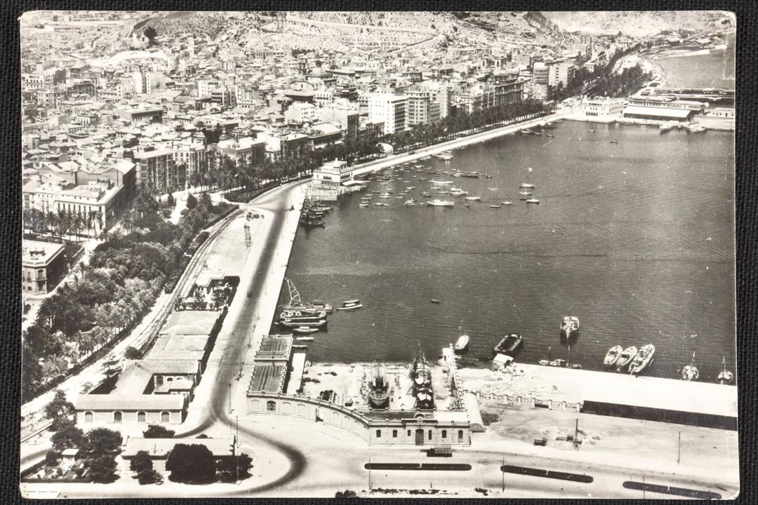 Antiques of postcard alicante port aerial view