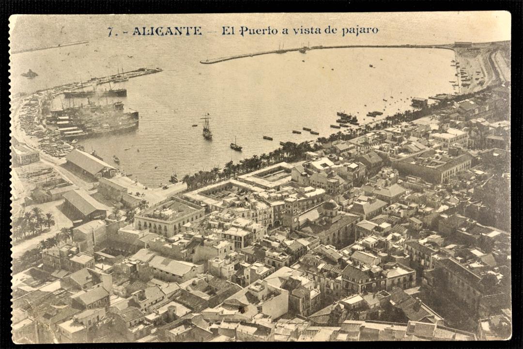 Antiques of postcard alicante the port with a birds eye view used