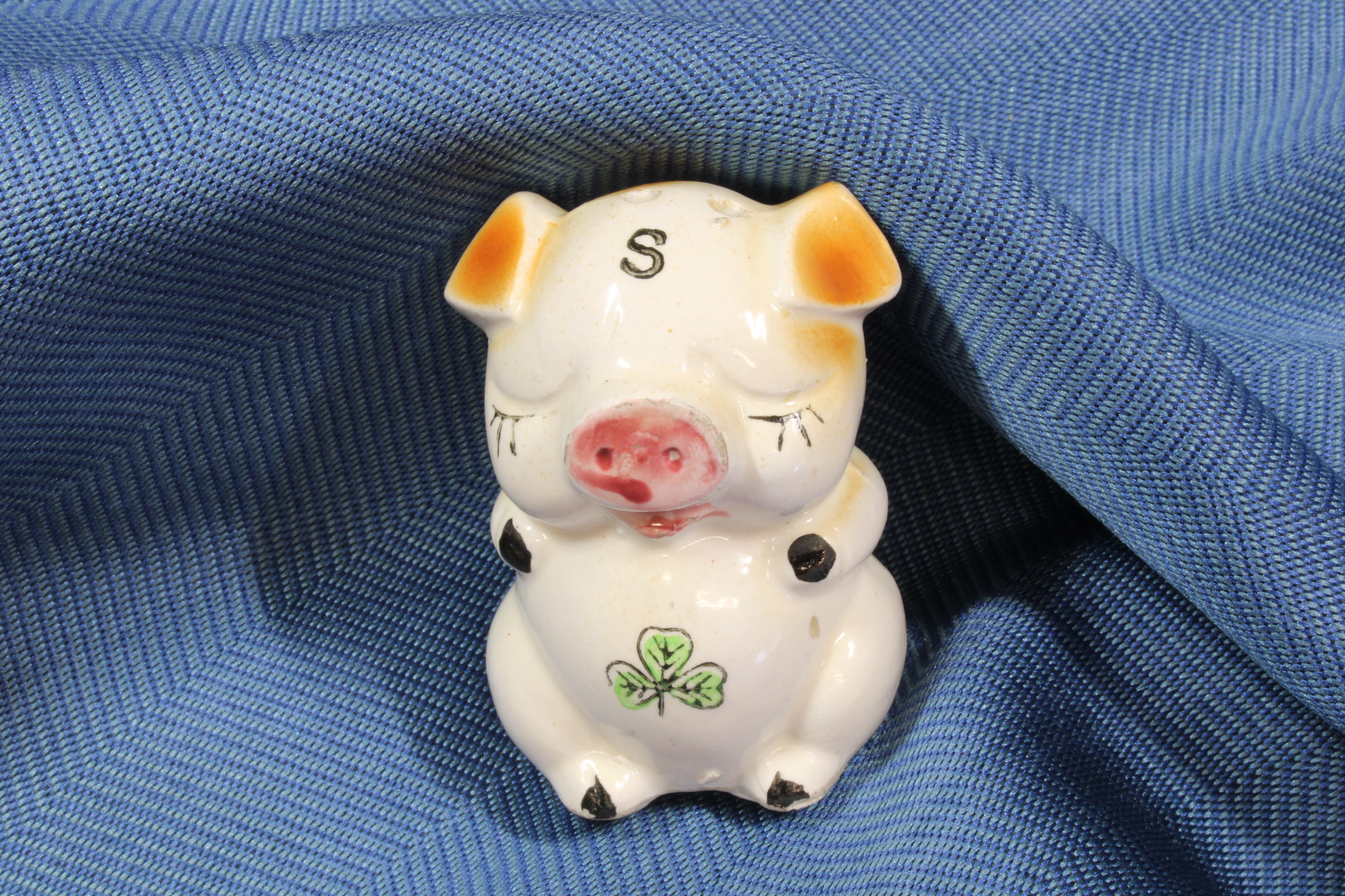 Antiques of salt shaker enamelled earthenware pig