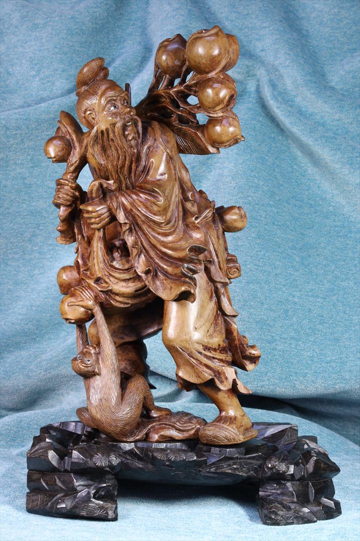 Antiques of sculpture chinese sage with monkey wood solid