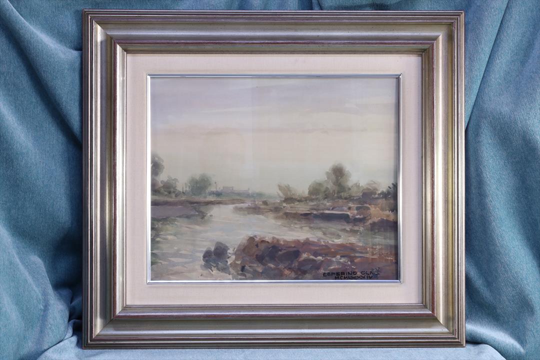 Antiques of watercolor sunset landscape ceferino olive